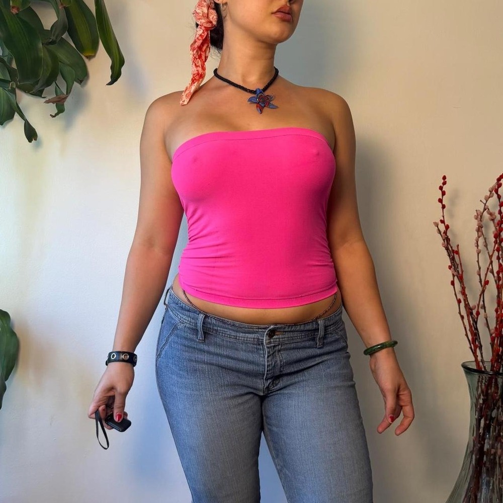 Suzette Collection Neon Pink Strapless Tube Top Y2K Mcbling Festival OS